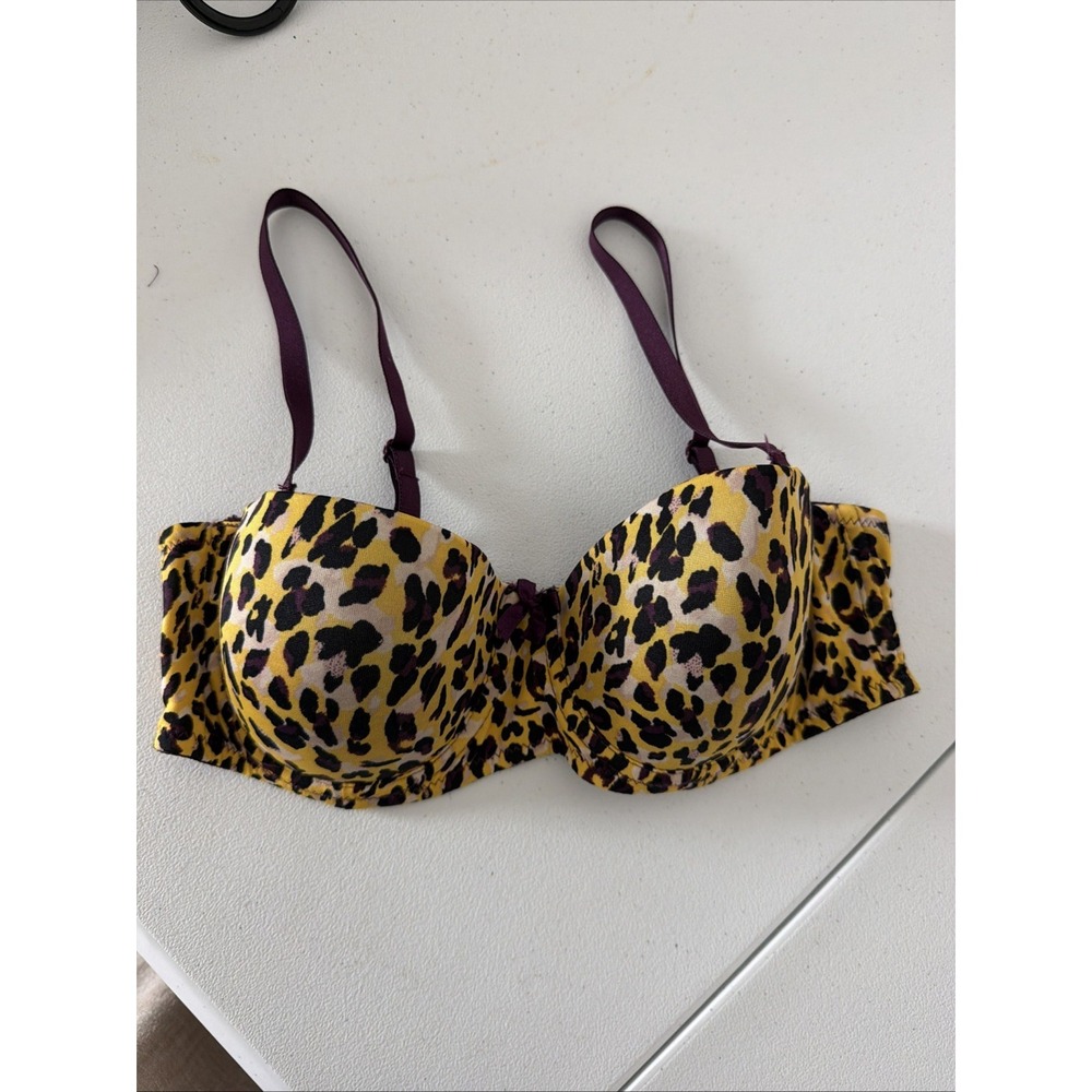 Womens Bra Always A Flirt Padded Animal Print Underwire Bra Purple SZ 34D